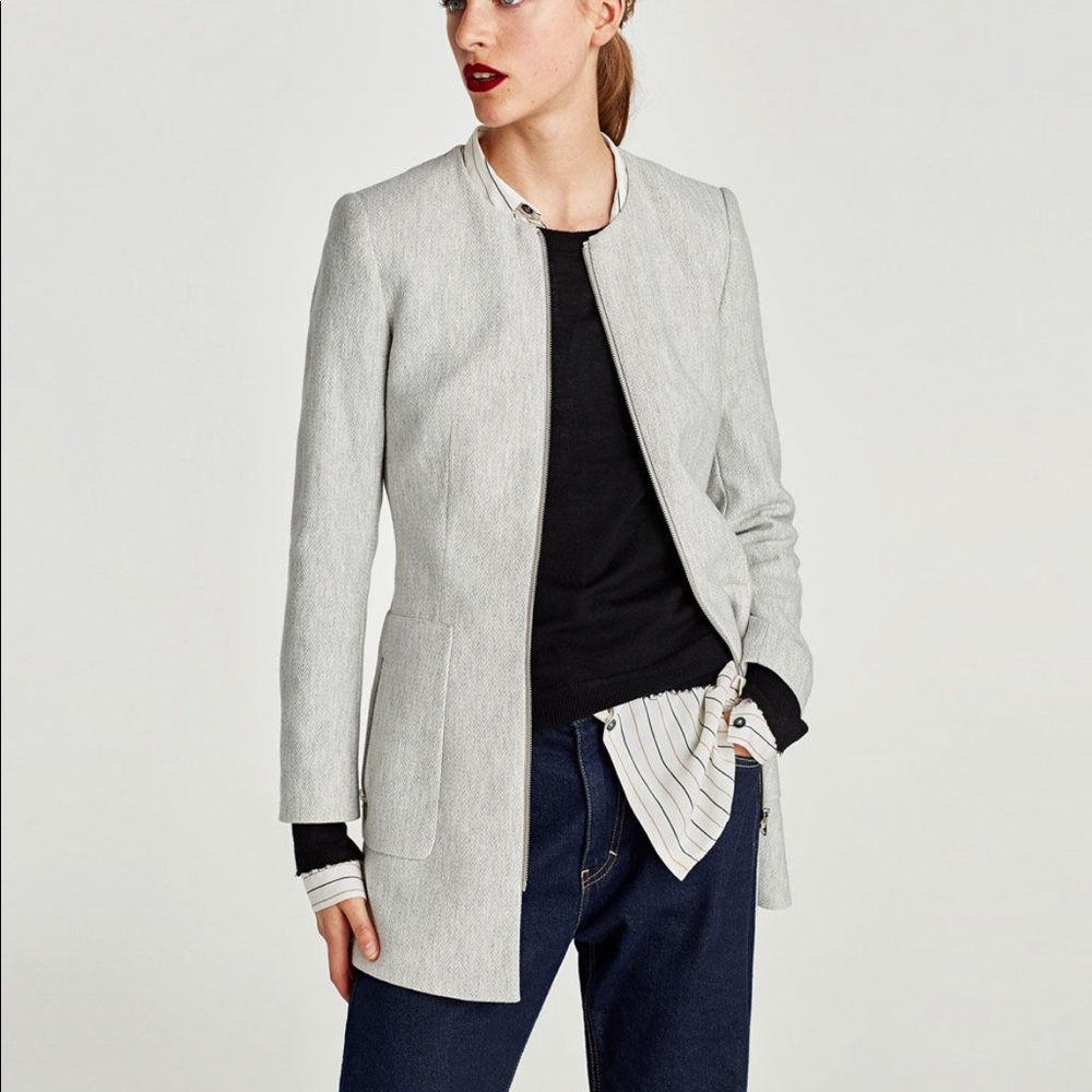 Zara Light Grey Zip Blazer Jacket - Picture 7 of 9